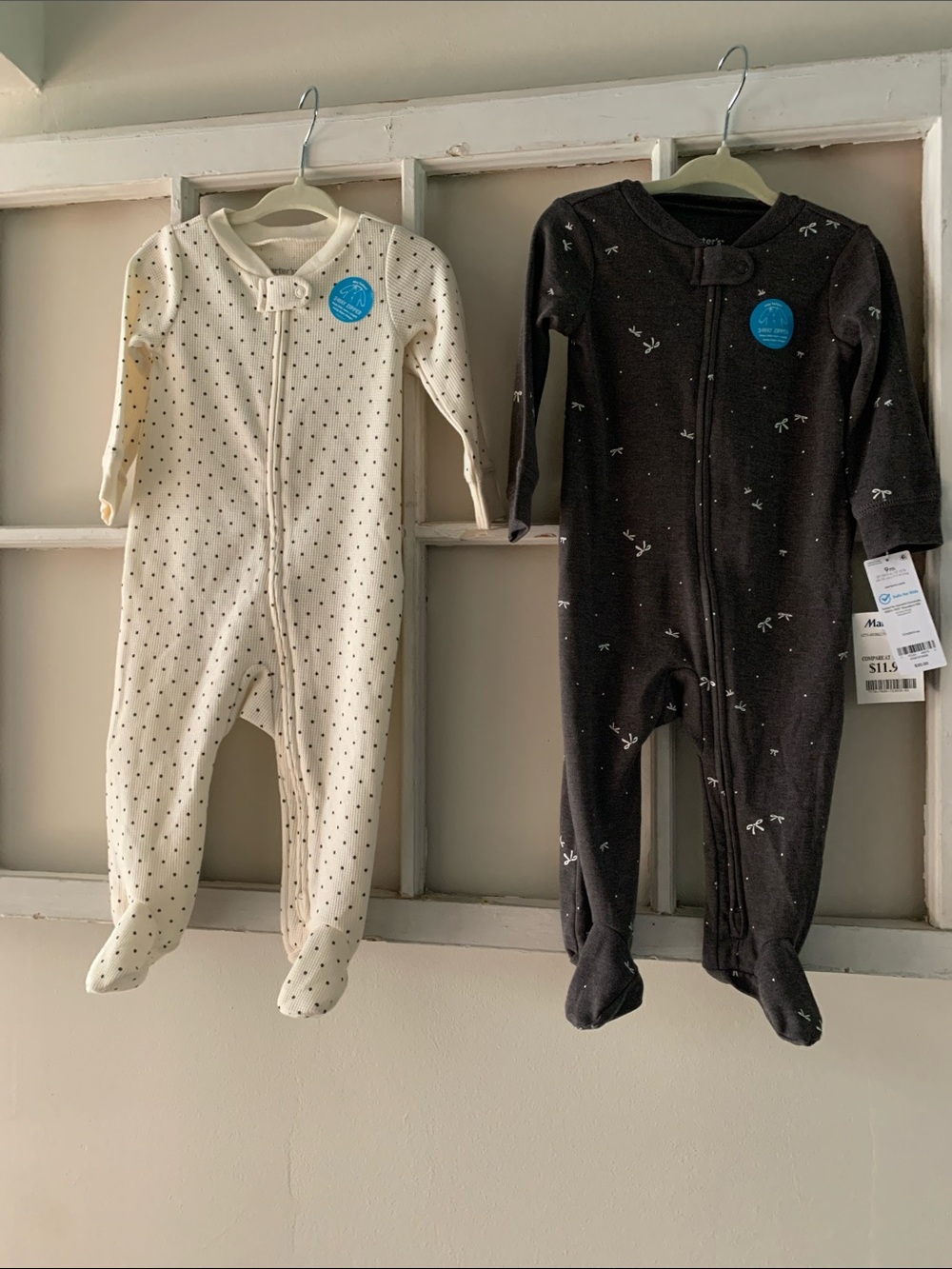 Carter's Cream and Black Footed One-Piece Sleepers - Pack of 2